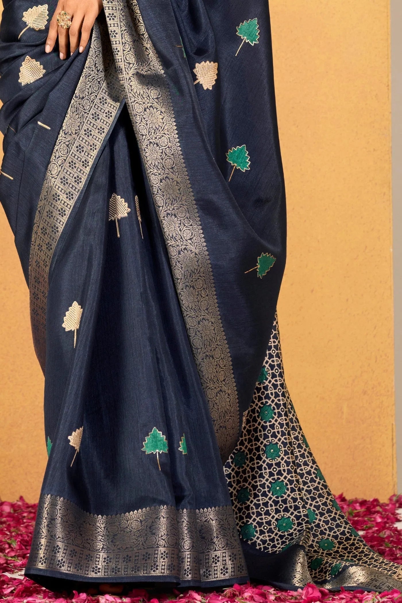 Navy Blue Soft Dola Silk Saree with Elegant Woven Detailing Discount Best Store To Get