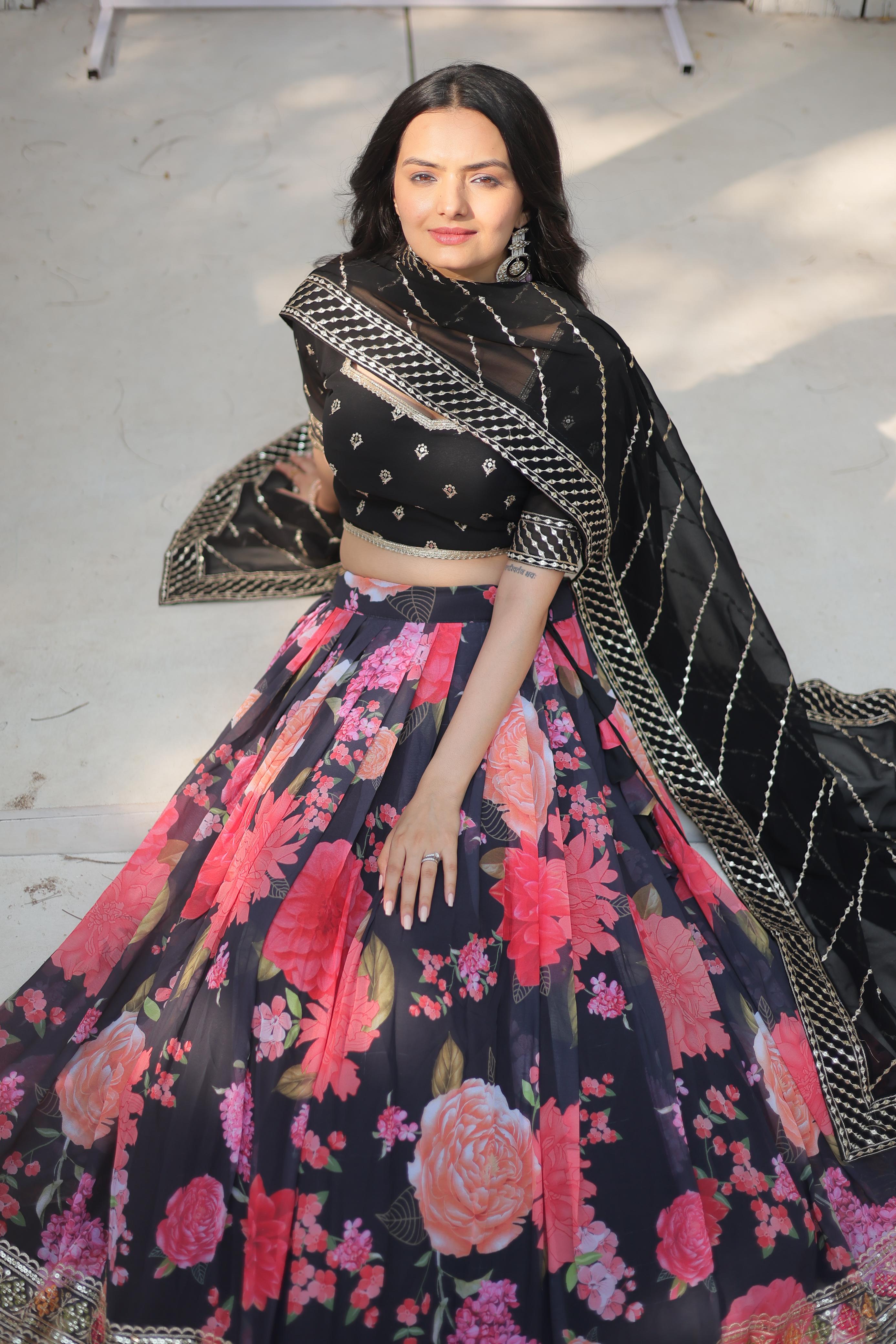 Black Floral Digital Printed Sequins Embroidered Lehenga Choli Free Shipping Get To Buy