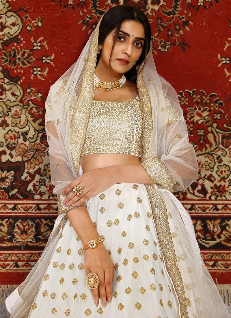 Trendy Look White Lehenga Choli With Sequins Work Blouse Outlet Fashion Style