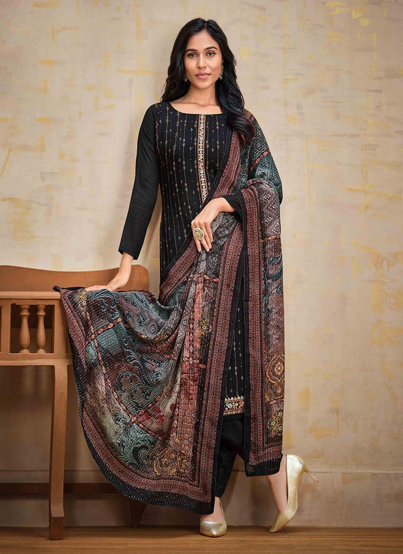 Black Color Chinnon Base Swarovski Work Salwar Suit With Matching Dupatta Cheapest Pice Sale Online