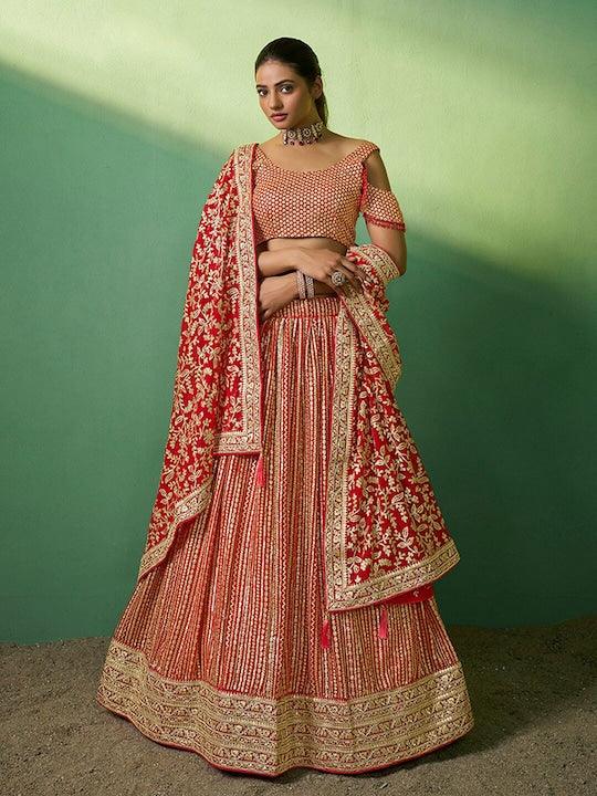 Red color Georgette A-line lehenga choli with dupatta Buy Cheap With Credit Card