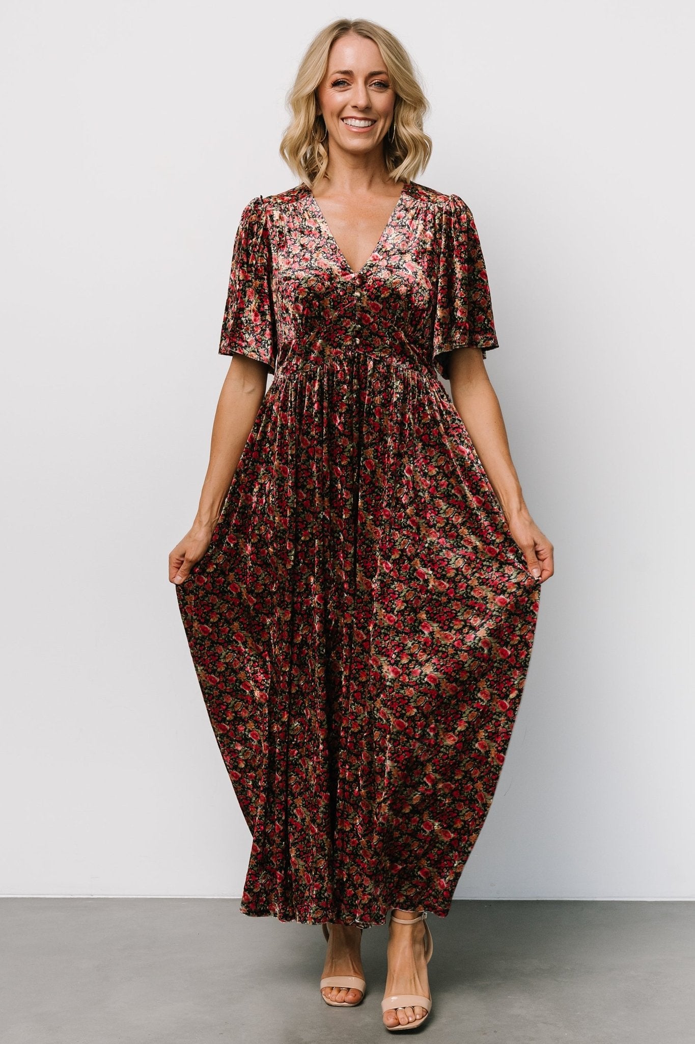 Irina Velvet Maxi Dress | Black Multi Floral Discount Shop Offer