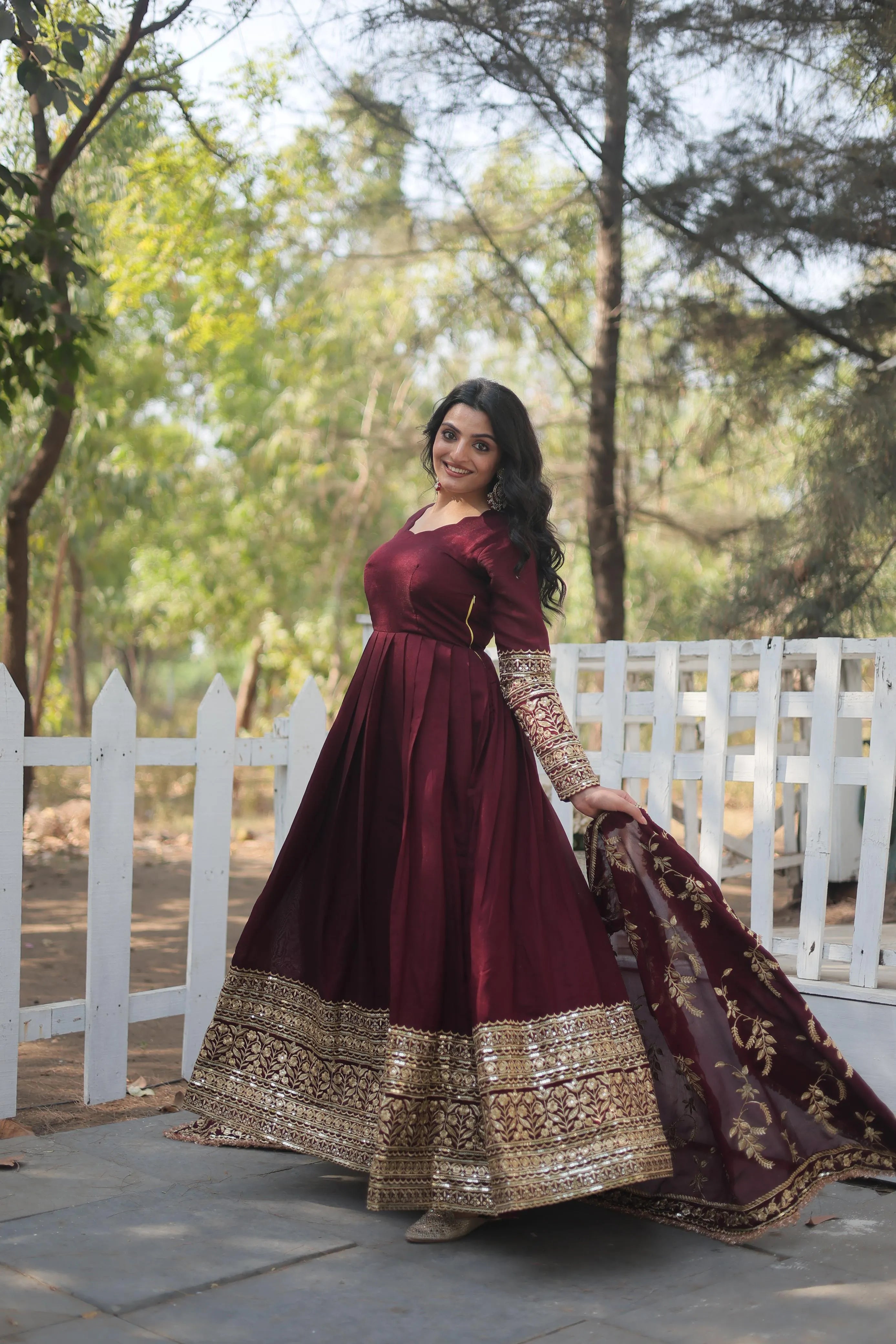 Maroon Vichitra Shimmer Rich Sequins Worked Designer Gown Websites Cheap Pice