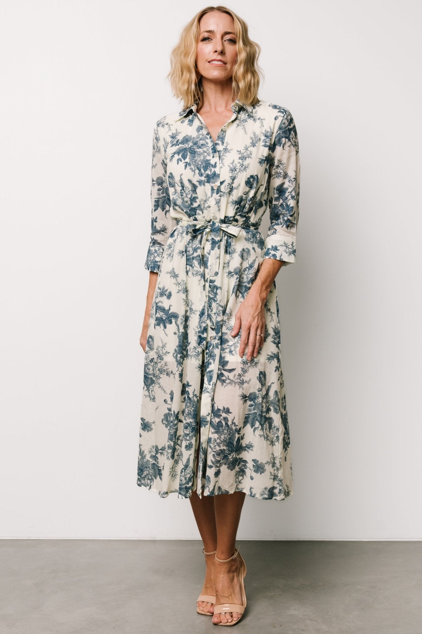 Eunice Button Midi Dress | Ivory + Blue Floral Sale Online Shop