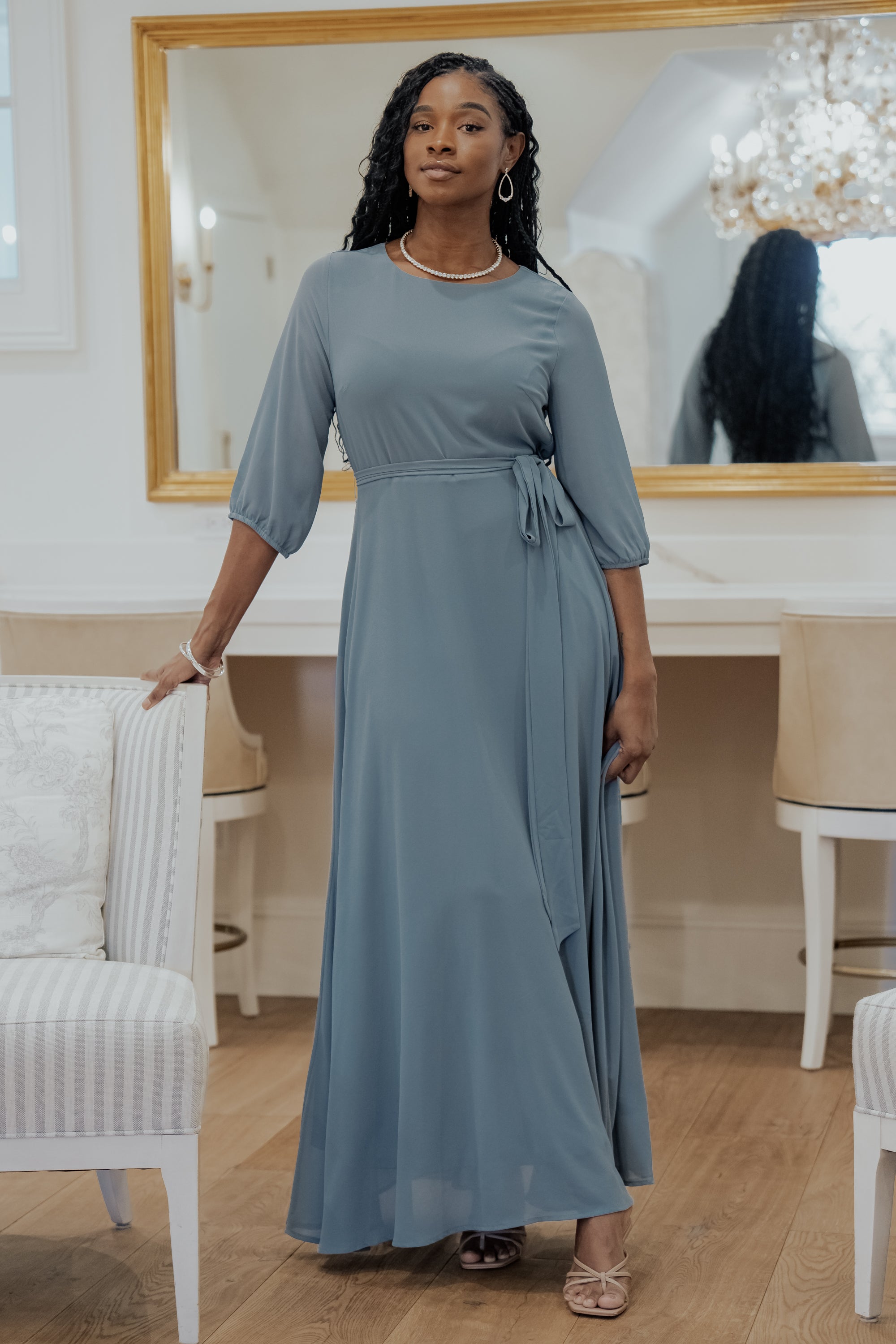 Rebecca Maxi Dress | Dusty Blue Low Pice Fee Shipping For Sale