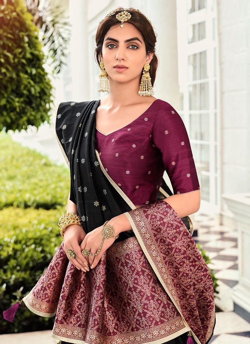 Digital Print Black Banarasi Lehenga With Dupatta Shipping Outlet Store Online