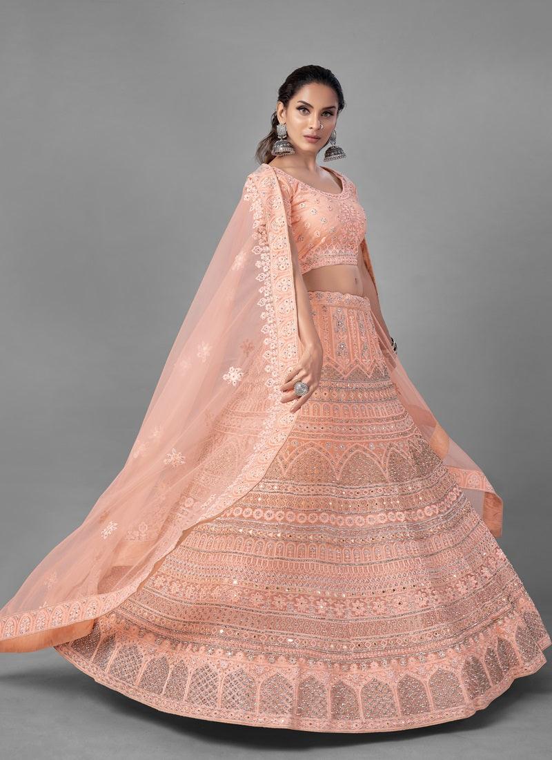 Amazing Peach Color Soft Net Base With Heavy Work Bridal Wear Lehenga Choli Cheap 2025 Newest