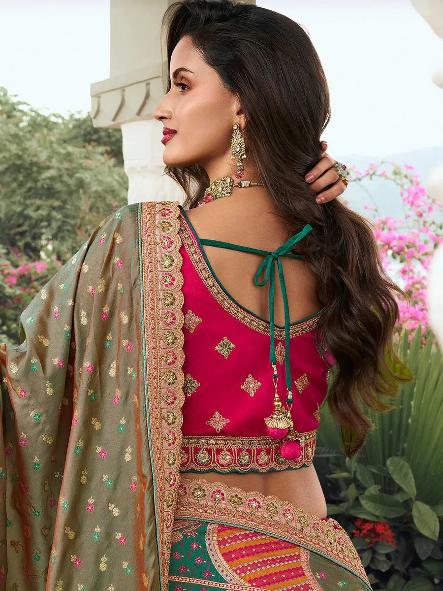 Stunning Multi-Color Silk  Embroidered Lehenga Choli Set Discount Popular