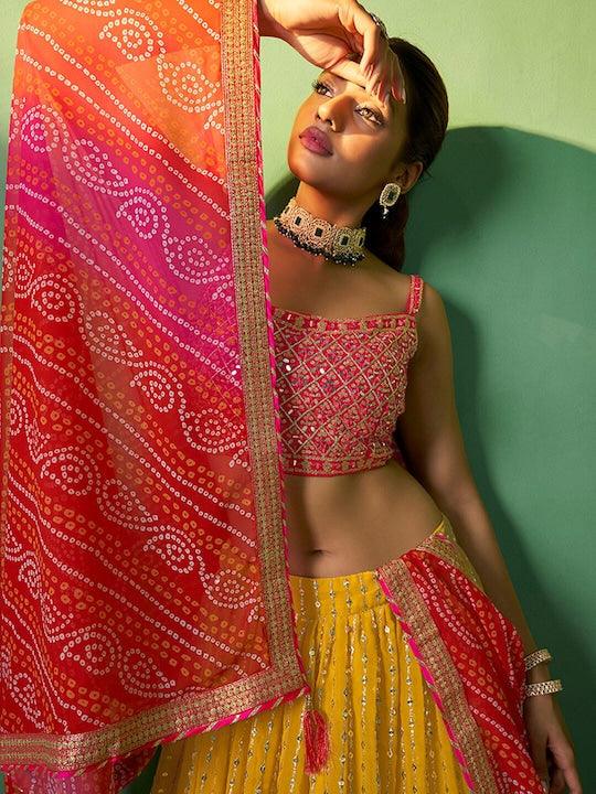 Yellow Georgette Sequined A-Line Lehenga choli Cheap Purchase