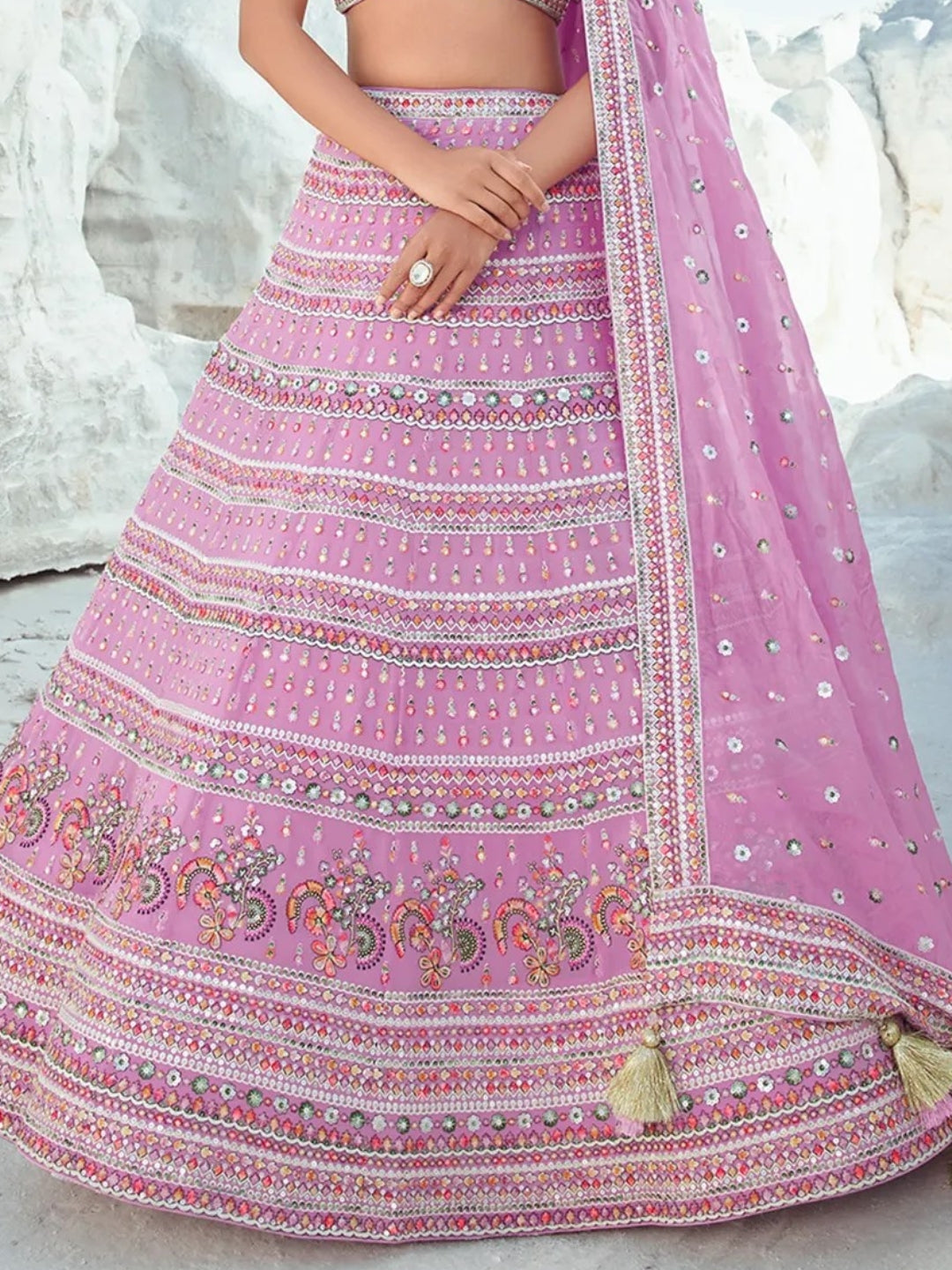 Designer Pink Georgette Embroidered Bridal Lehenga Choli Discount High Quality