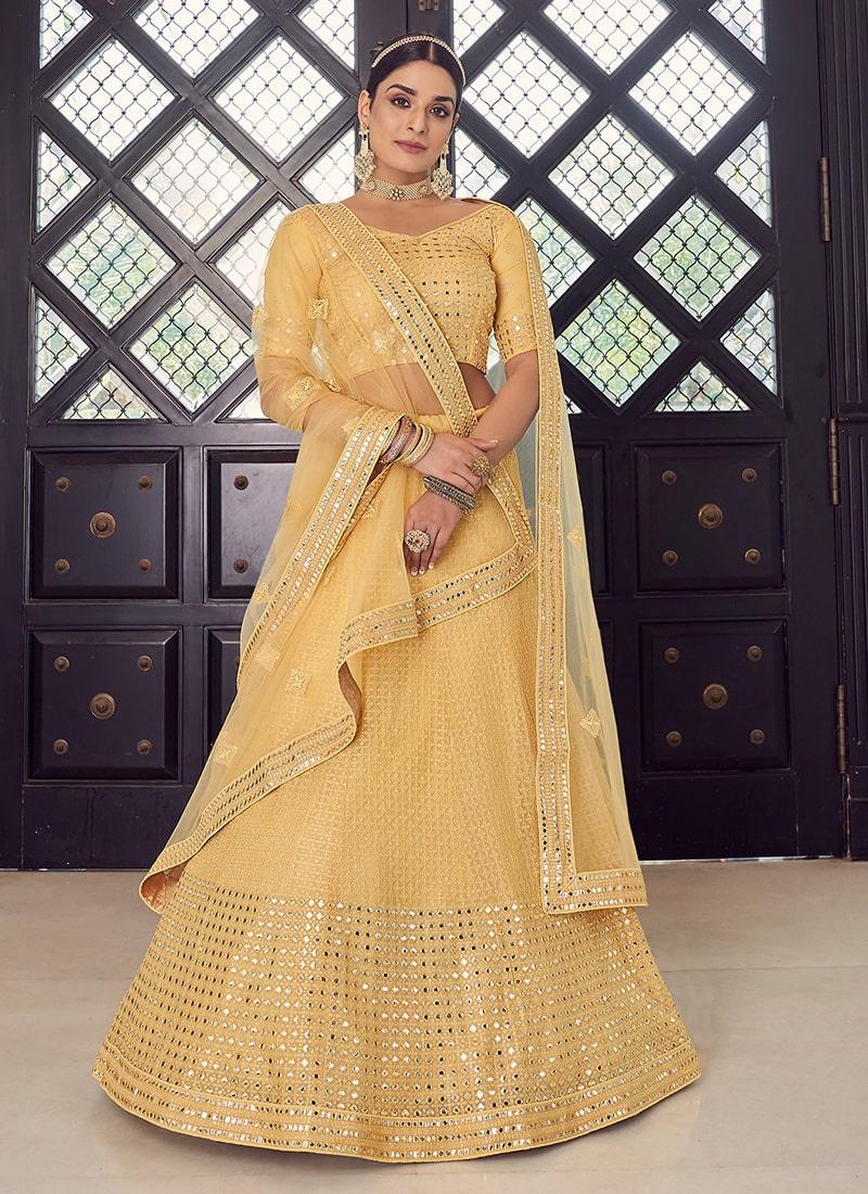 Yellow Color Georgette Material Lehenga Choli With Sequins Work Free Shipping For Sale