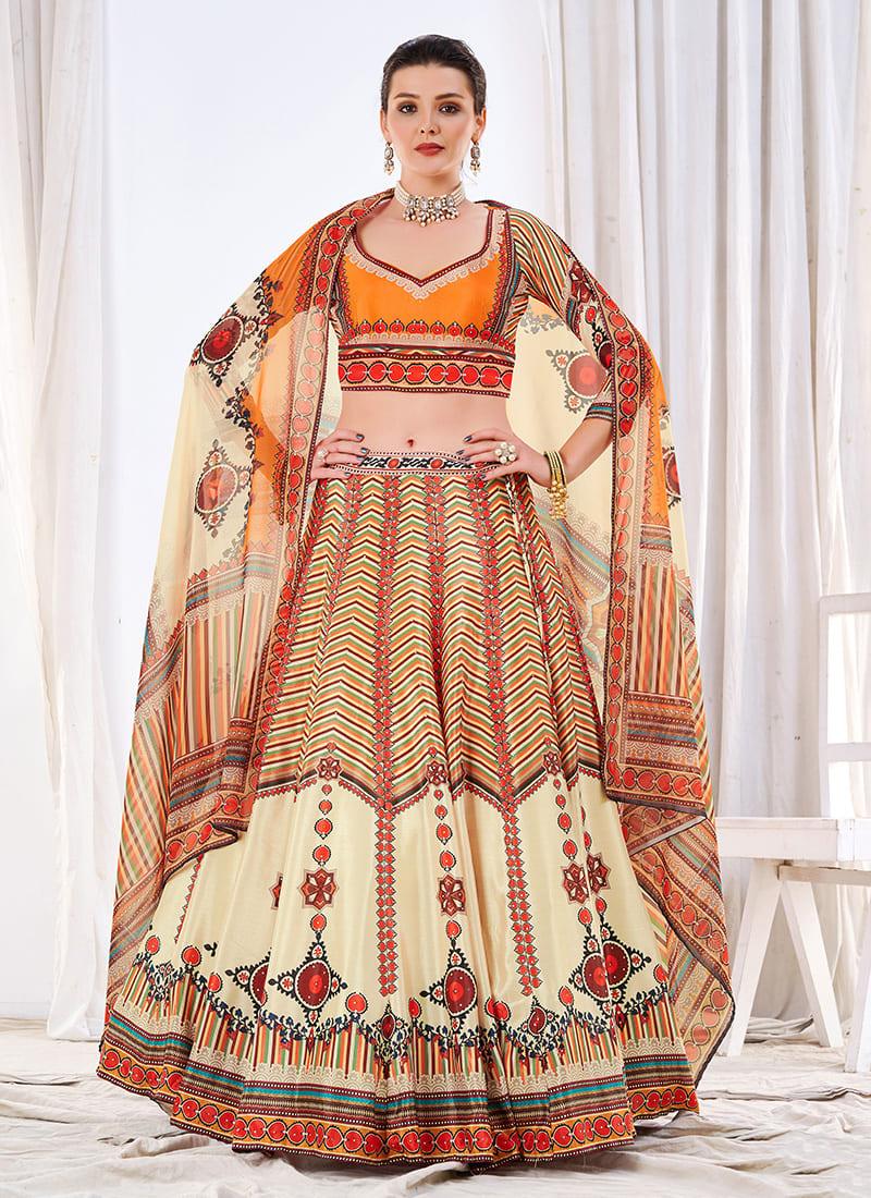 Cream Color Digital Printed Flared Lehenga Outlet Cheap Authentic