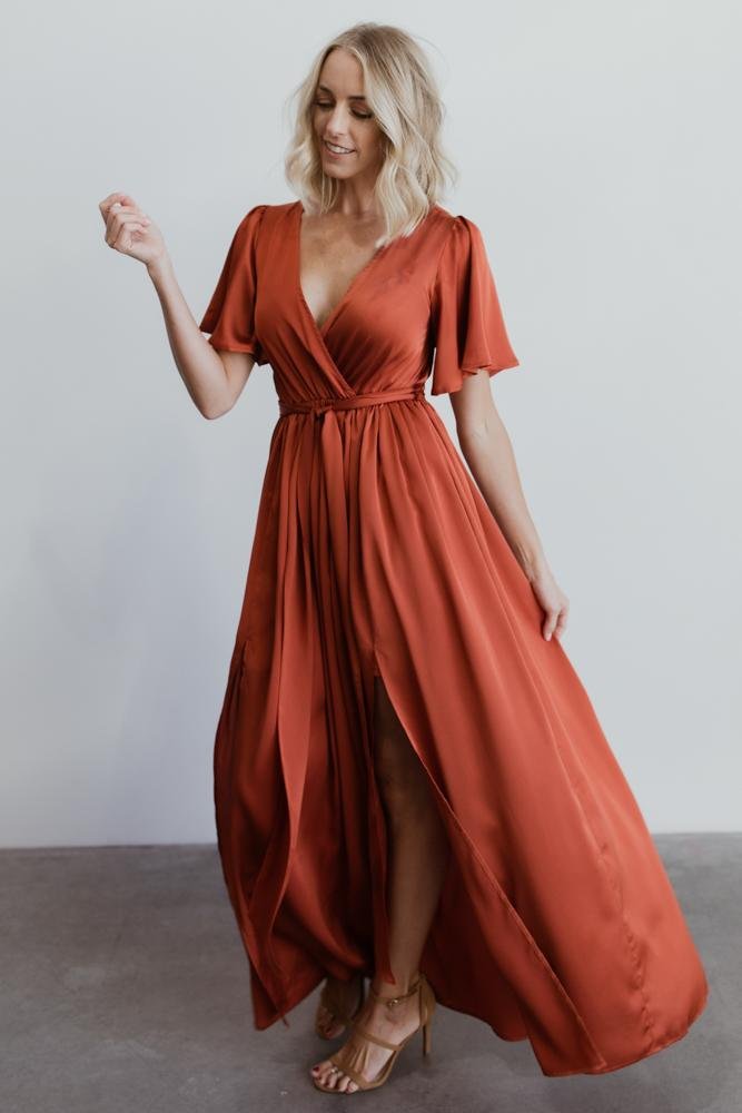 Sicily Satin Maxi Dress | Rust Marketable Sale Online