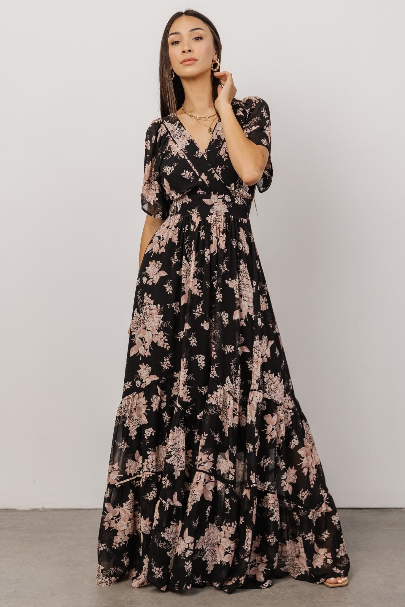 Katherine Maxi Dress | Black + Blush Floral Clearance Purchase