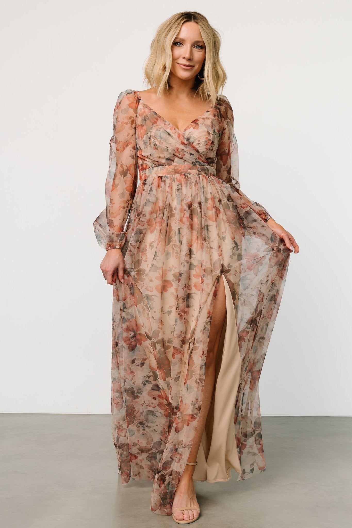 Desiree Tulle Maxi Dress | Taupe Floral Top Quality For Sale