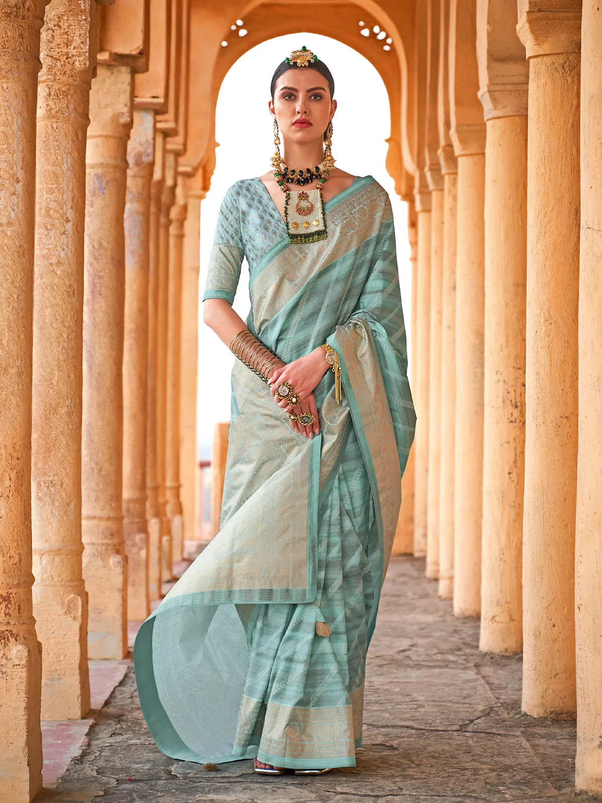 Astonishing Aqua Blue Viscose Silk Printed Saree Cheap Sale Big Sale