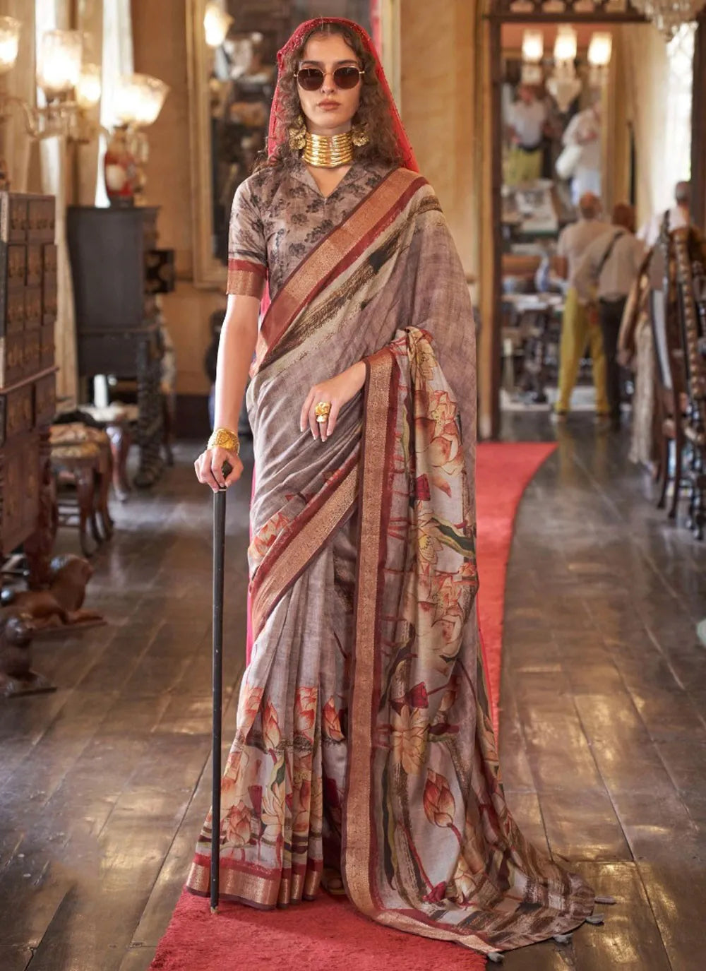 Vivid Beige Brownish Digital Printed Viscos Soft Silk Saree 2025 Newest Sale Online