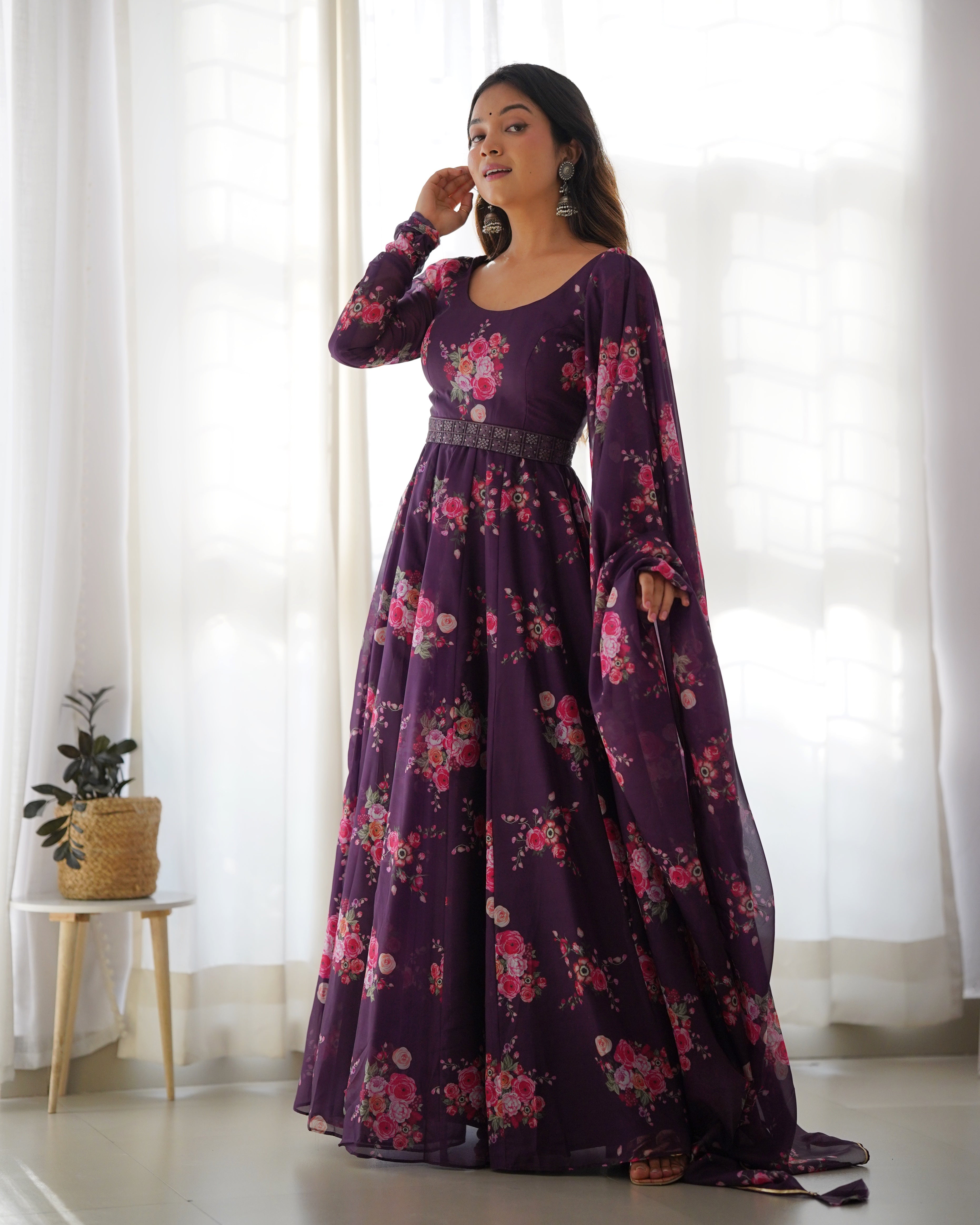 Enchanting Organza Silk Floral Digital Printed Anarkali Pant Suit Cheap Original