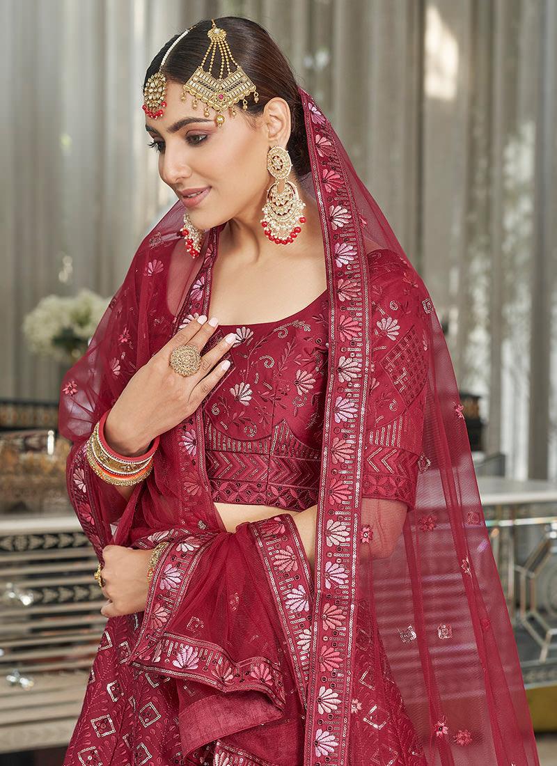 Maroon Wedding Lehenga With Sequins Work Outlet Where Can You Find