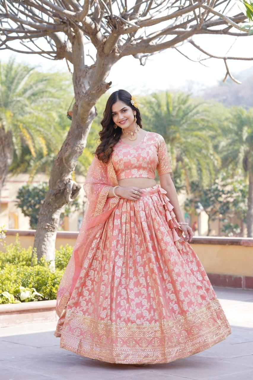 Amazing Viscous Jacquard Heavy Sequins Embroidered Lehenga Choli Set Online Online Free Shipping