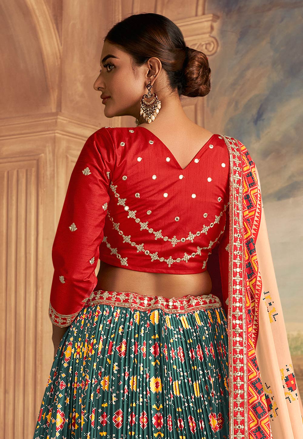 Traditional Gaji Silk Dark Green Patola Printed and Lehenga Choli Cheap Sale Amazing Pice