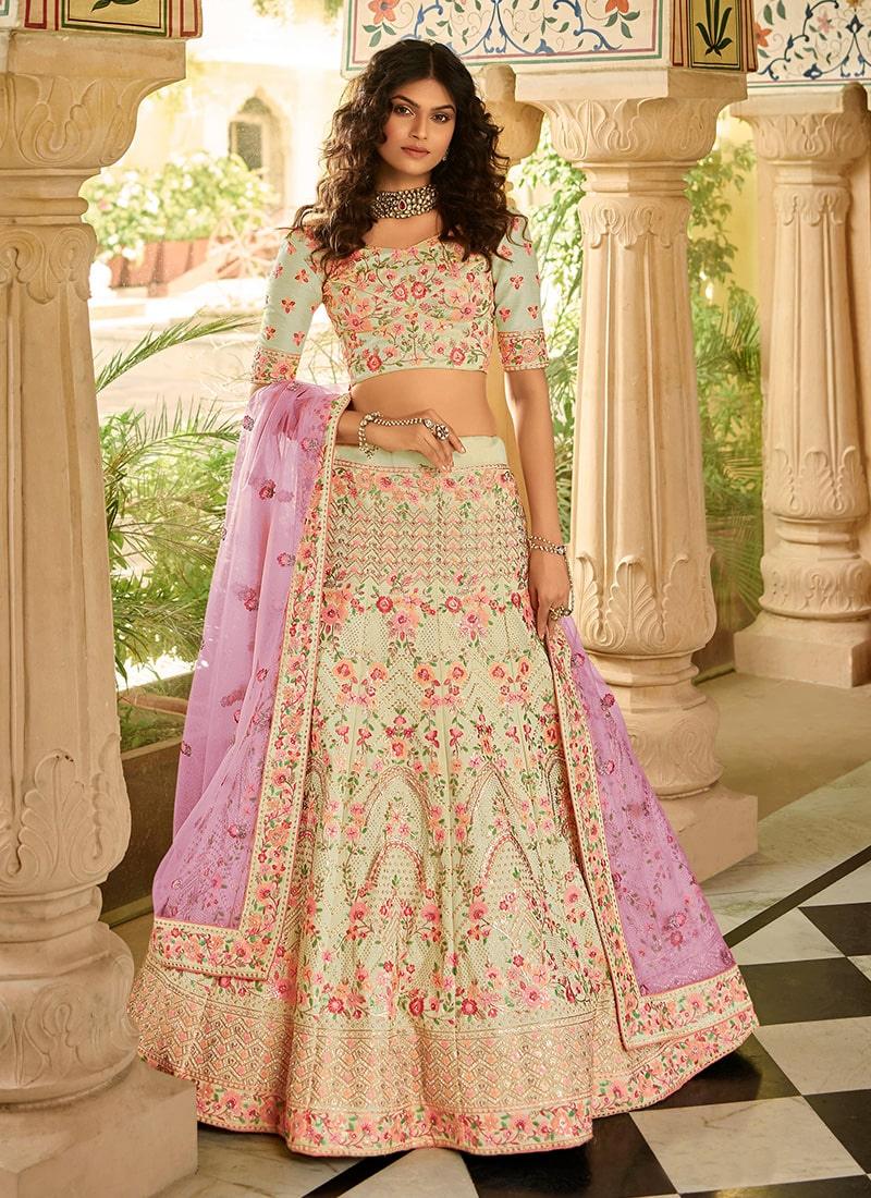 Cream Color Art Silk Base Stone And Sequins Work Lehenga Buy Cheap Very Cheap