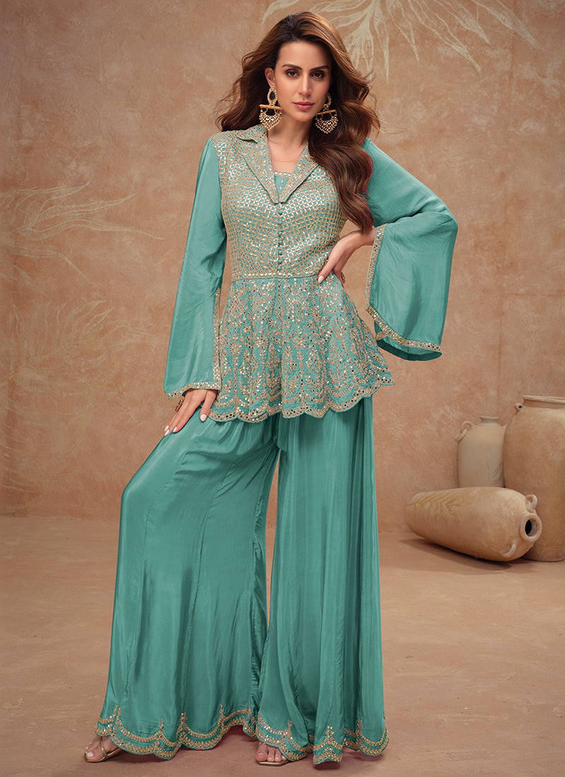 Designer and Exquisite Embroidered Peplum Style Palazzo Suit Pick A Best