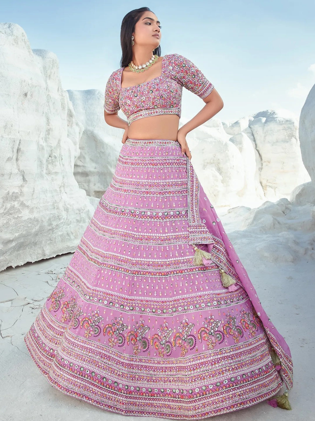 Designer Pink Georgette Embroidered Bridal Lehenga Choli Discount High Quality