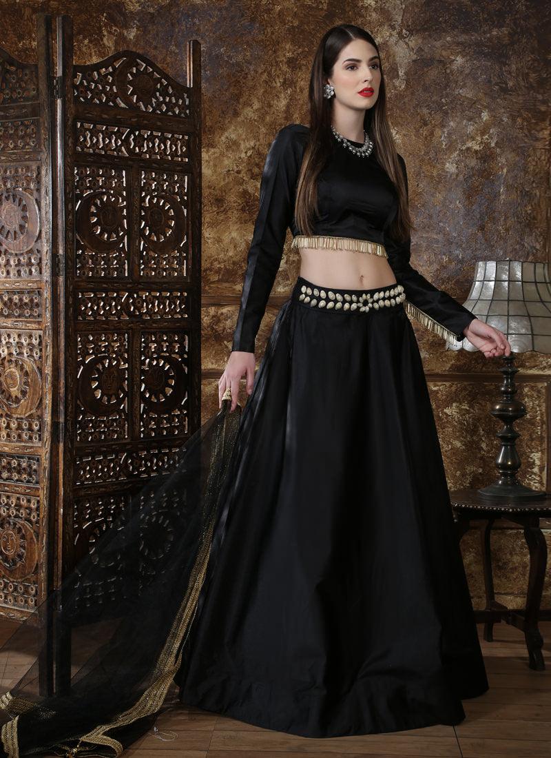 Black Color Tassels Lace Work Art Silk Lehenga Choli Clearance Big Discount