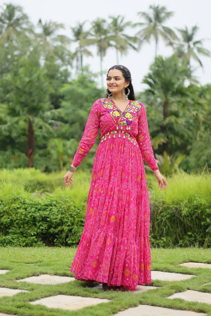 Elegant and Fabulous Bandhni Printed Navratri Gowns Shipping Outlet Store Online