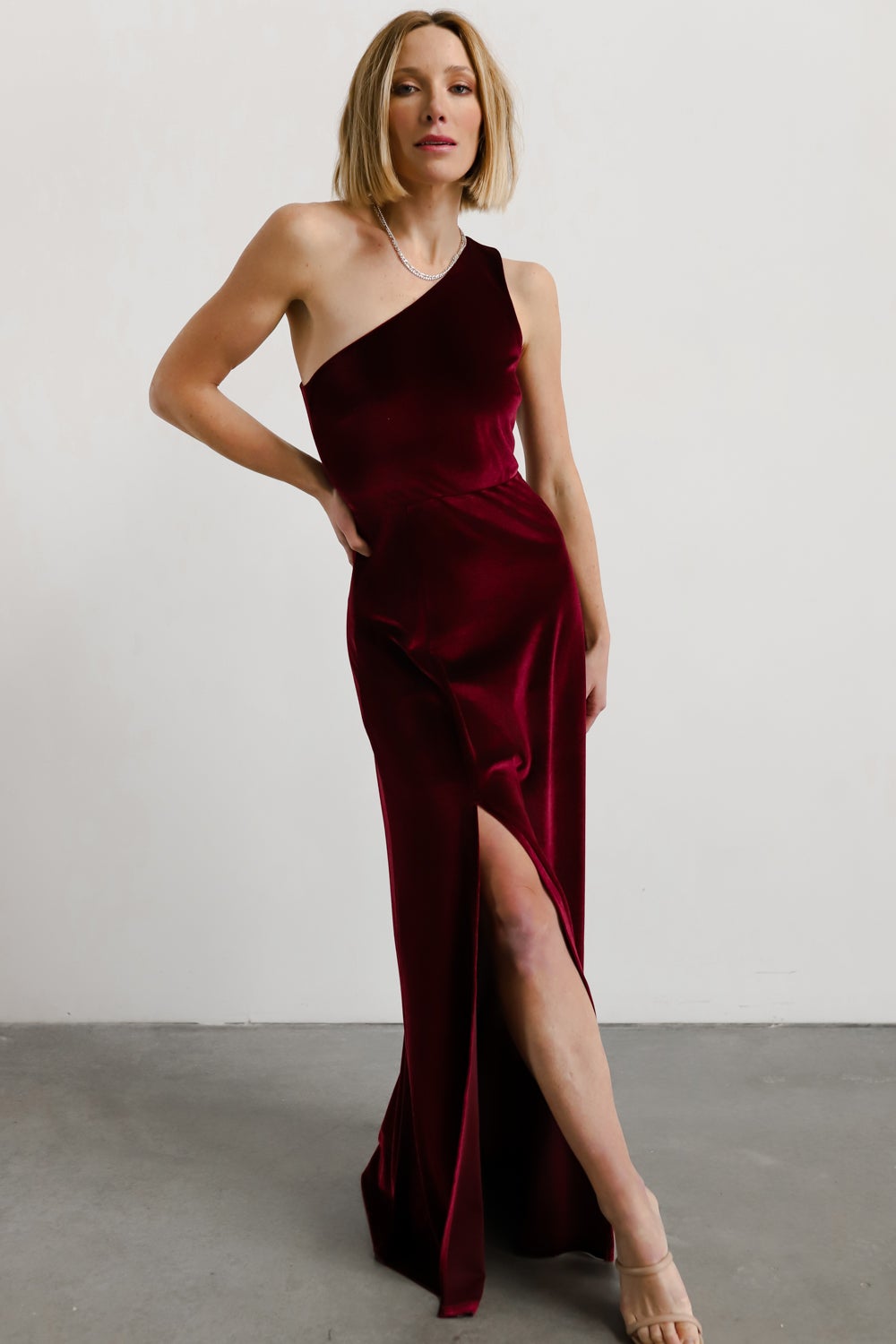 Tatiana Velvet One Shoulder Maxi Dress | Merlot Outlet Deals