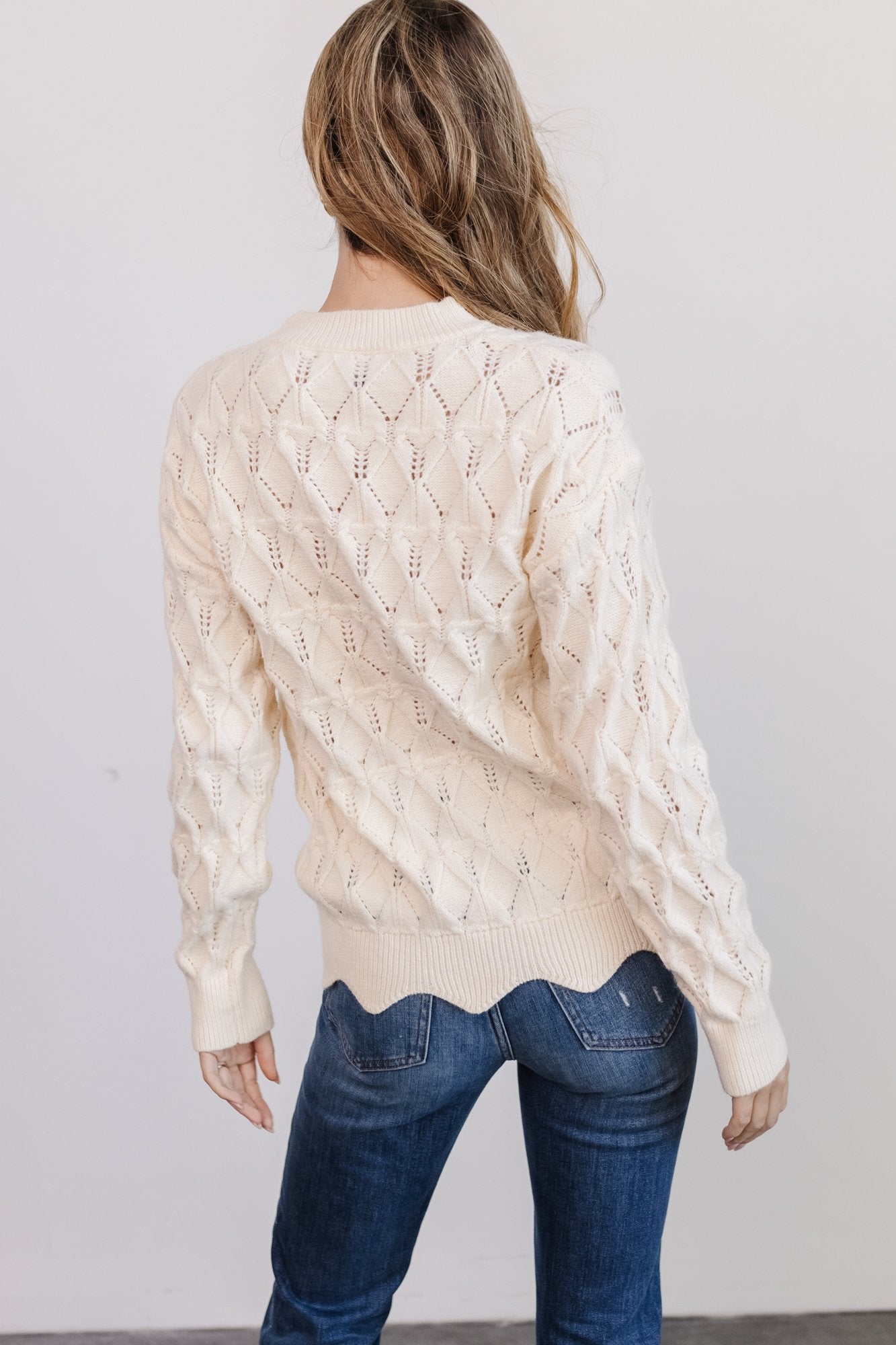 Perle Eyelet Scallop Sweater | Cream Discount Classic