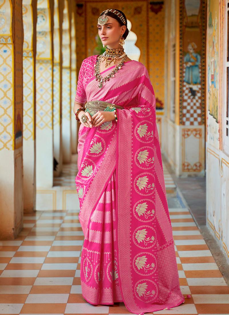 Silk Material Pink Classic Saree Clearance Store For Sale