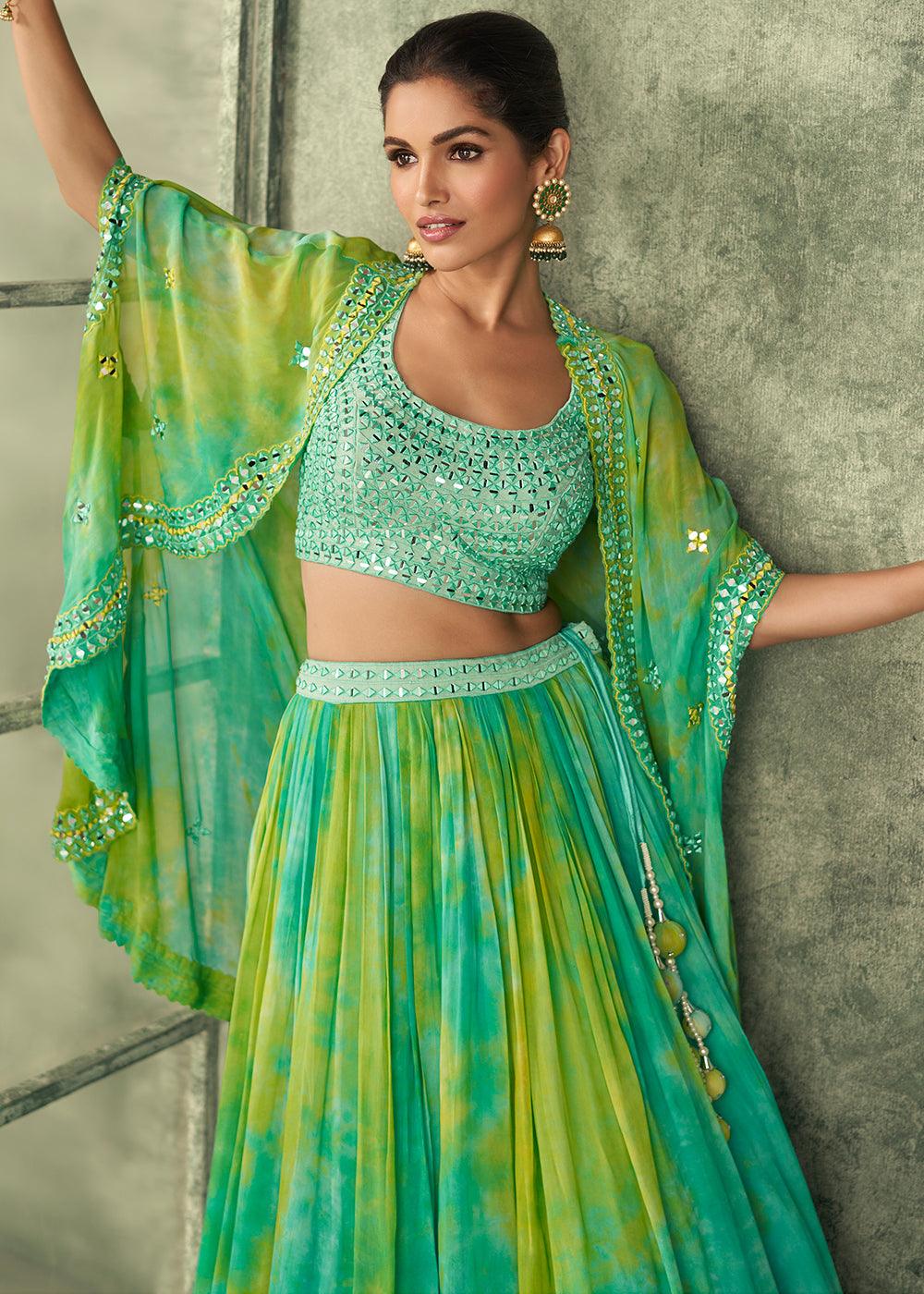 Green Fancy Designer Lehenga Choli Shrug Set Outlet Order