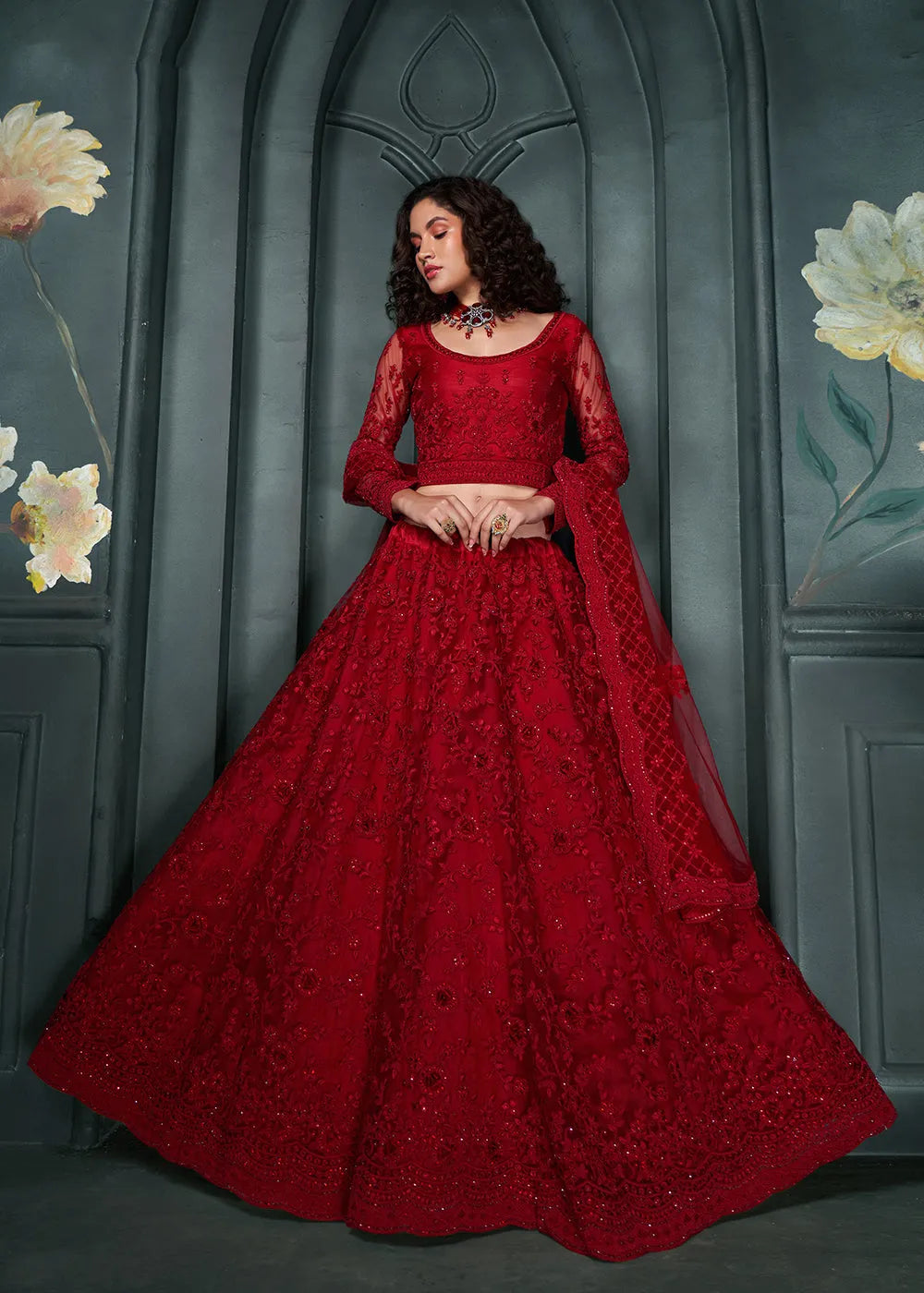 Designer Red Beautifully Embroidered Bridal  Lehenga Choli Release Dates Sale Online