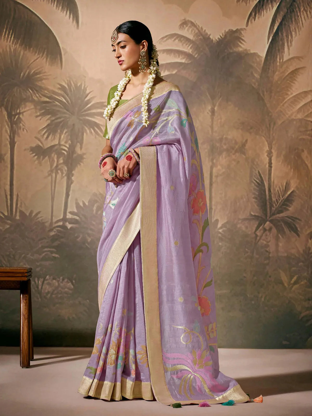 Lustrous Lavender Paithani Banarasi Silk Saree with Floral Motifs Wide Range Of Cheap Online