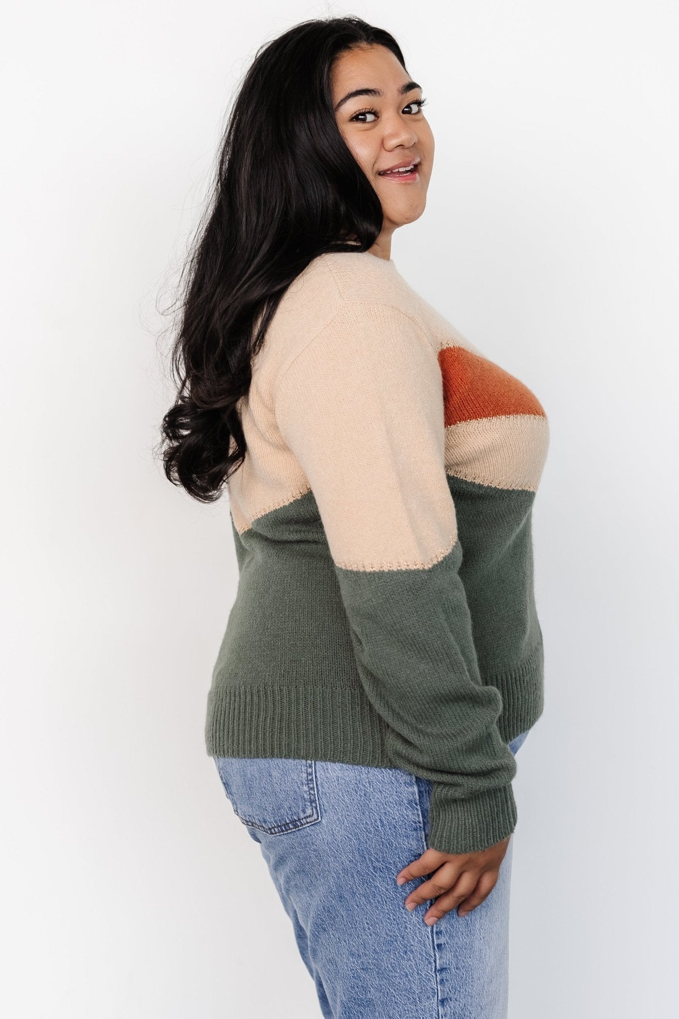 Rowen Color Block Sweater | Natural + Green Best Place