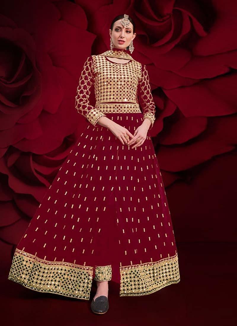 Maroon Color Georgette Fabric Stone And Mirror Work Pakistani suit Cheap Sale From China