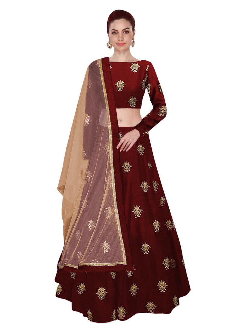 Art Silk Material Maroon Color Lehenga Choli With Dupatta Outlet For You