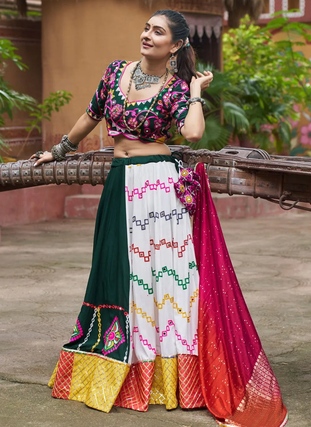 Graceful Multi Colored Embroidered Navratri Lehenga Choli Online Online For Sale