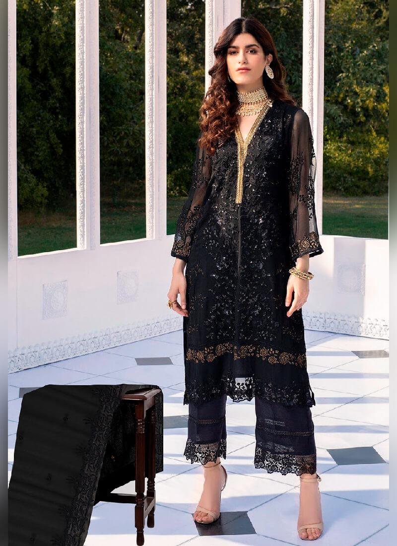 Adorable Black color Pakistani Suit With Butterfly Net Base Shop For Sale