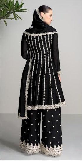 Black silk Embroidered salwar suit with dupatta 2025 Unisex Online