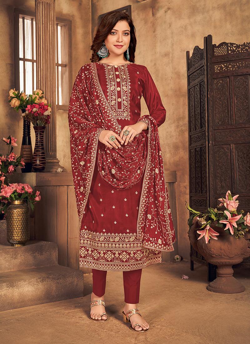 Maroon Color Silk Base Dori Work Pant Style Salwar Kameez Buy Cheap Low Shipping