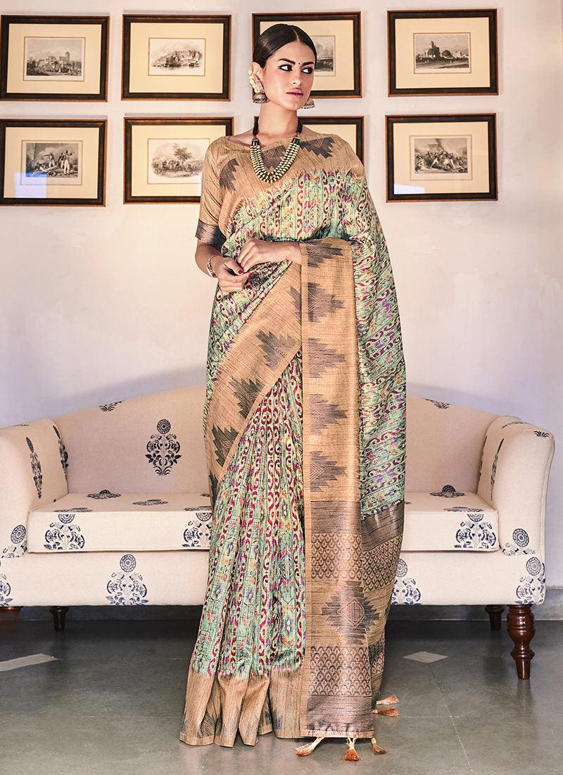 Silk With Digital Print Light Green Casual Saree Wholesale Pice For Sale