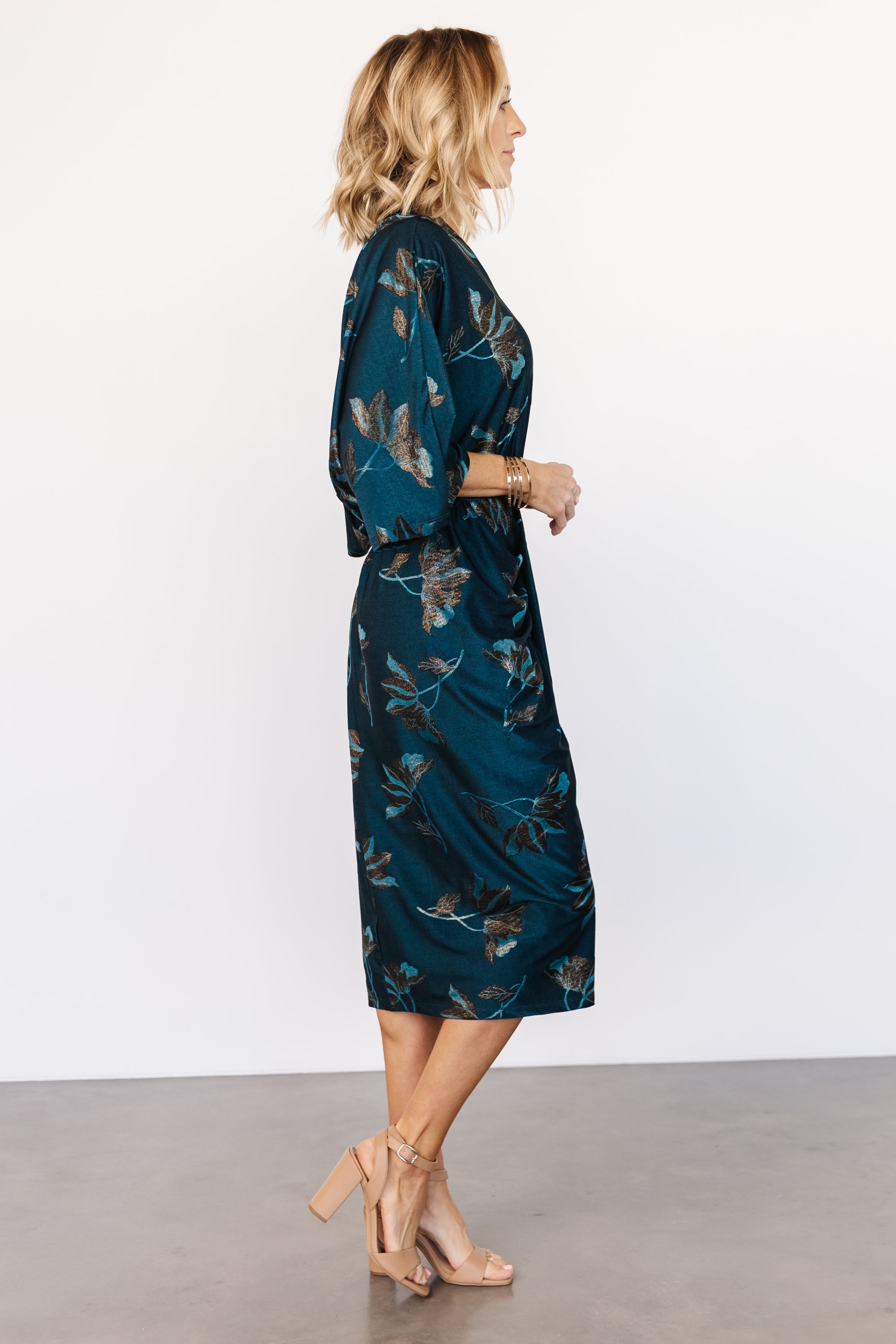 Shaneen Ruched Midi Dress | Jade Floral Shimmer Outlet Cheap