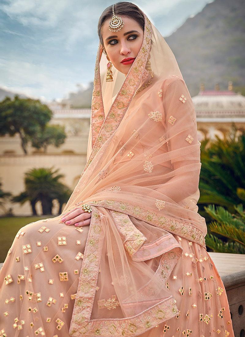 Peach Color Soft Net Base Lehenga With Gota And Stone Work Free Shipping Original