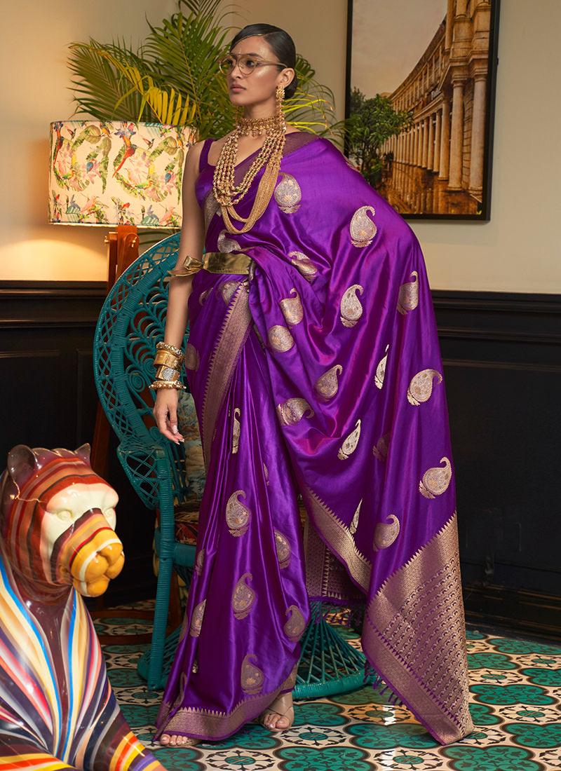 Classic Wear Silk Weave Purple Saree In China Online