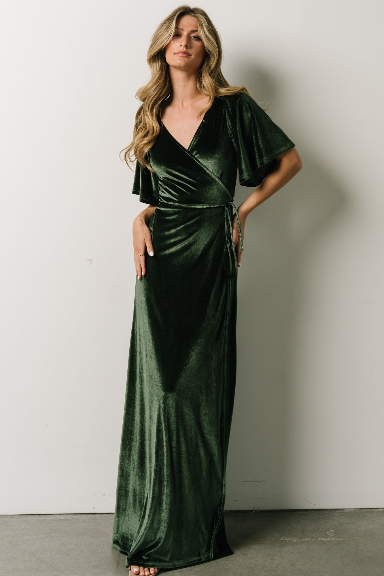 Meghan Velvet Wrap Maxi Dress | Deep Green Cheap Pirce