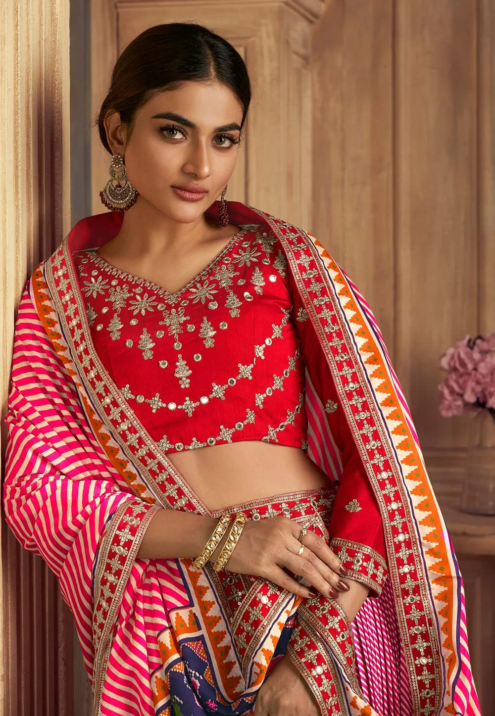 Enchanting Gaji Silk Pink-Red Patola Printed Lehenga Choli Choice Online