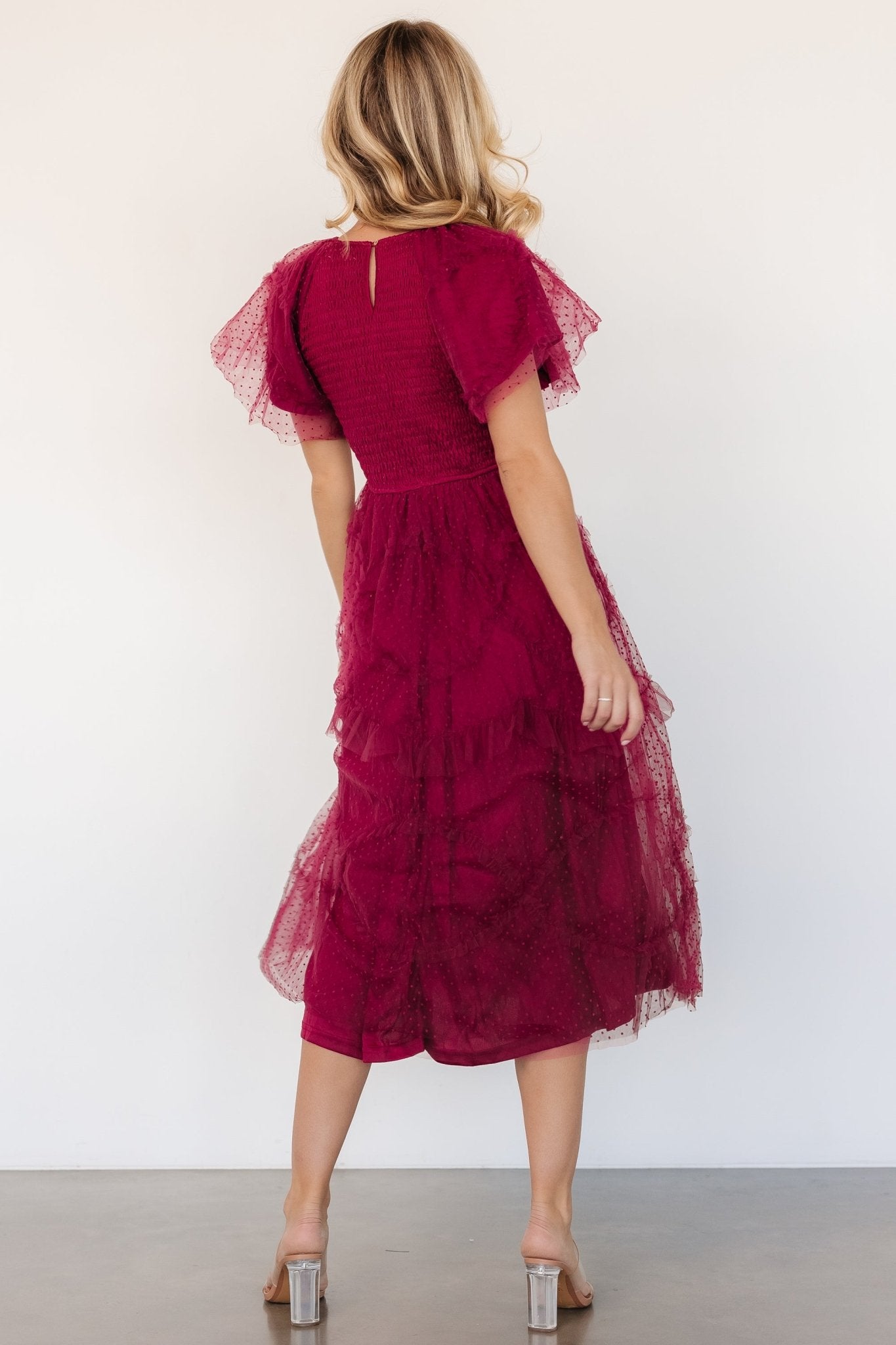 Ambrose Dotted Tulle Midi Dress | Burgundy Cheapest Cheap Online